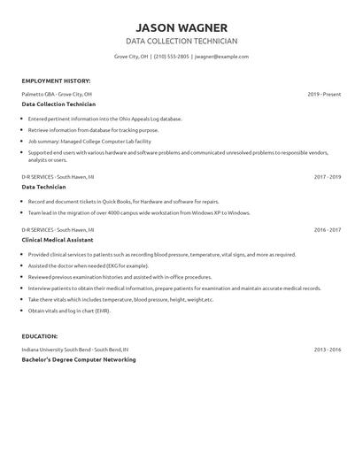 Data Collection Technician Resume