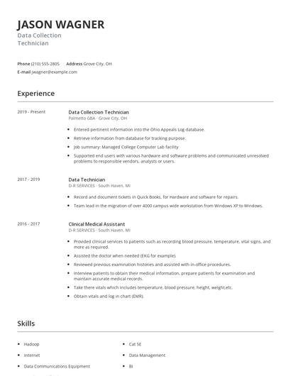 Data Collection Technician Resume