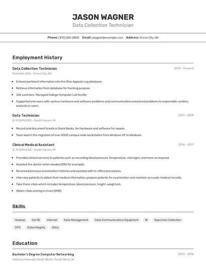 Data Collection Technician Resume