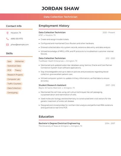 Data Collection Technician Resume