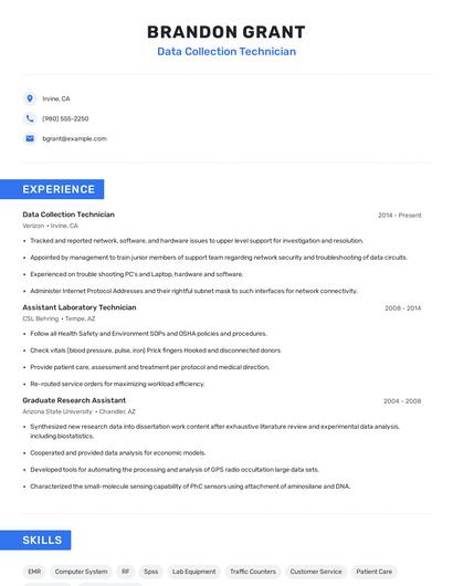 Data Collection Technician Resume