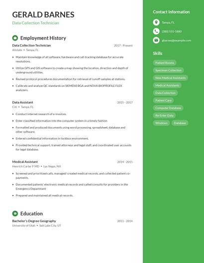 Data Collection Technician Resume