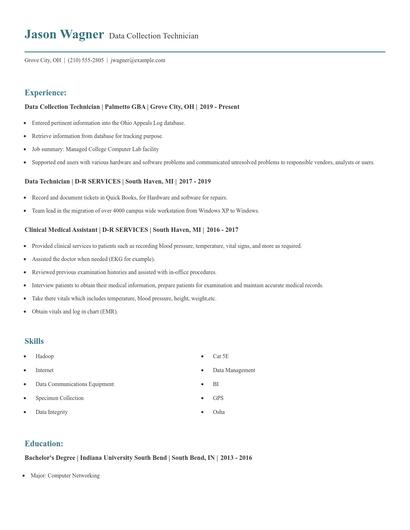 Data Collection Technician Resume