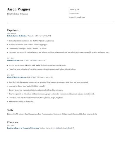Data Collection Technician Resume