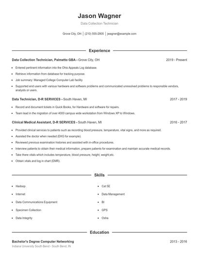 Data Collection Technician Resume