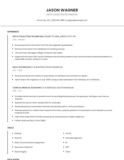 Data Collection Technician Resume
