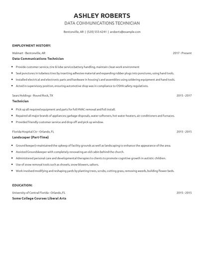 Data Communications Technician Resume