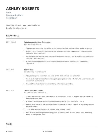Data Communications Technician Resume