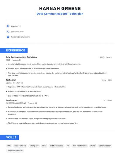 Data Communications Technician Resume