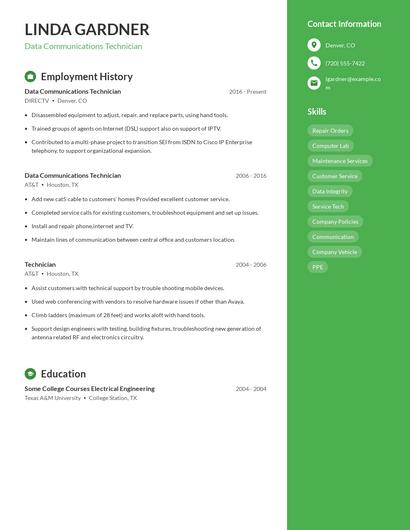 Data Communications Technician Resume