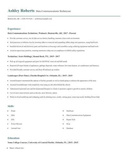 Data Communications Technician Resume