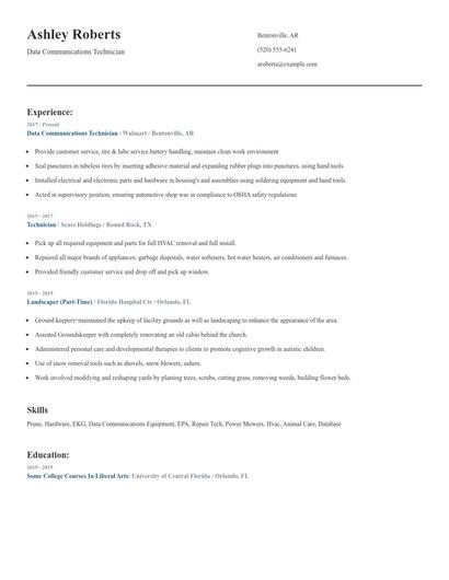 Data Communications Technician Resume