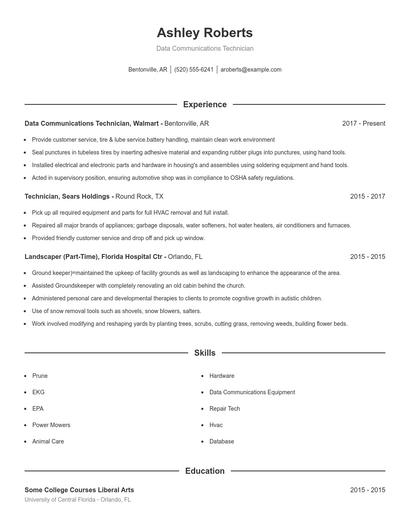 Data Communications Technician Resume