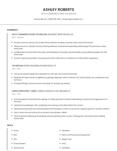 Data Communications Technician Resume