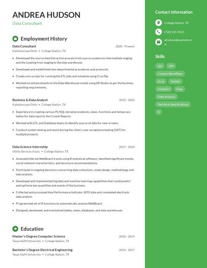Data Consultant Resume