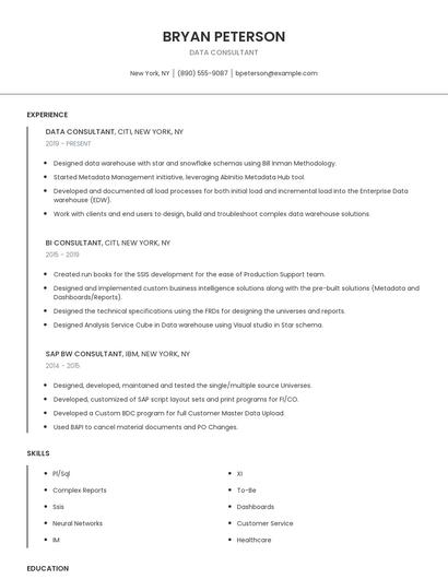Data Consultant Resume