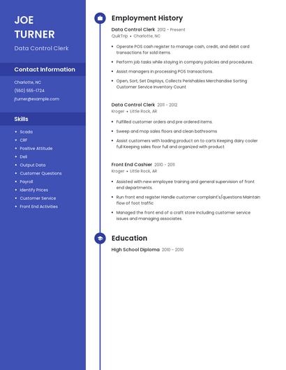 Data Control Clerk Resume