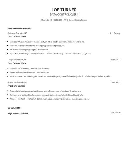 Data Control Clerk Resume