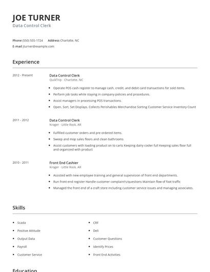 Data Control Clerk Resume