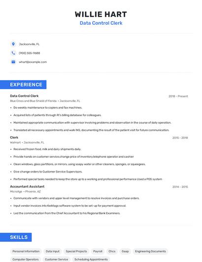 Data Control Clerk Resume