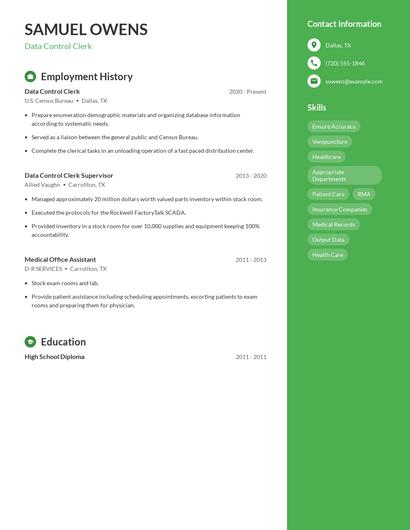 Data Control Clerk Resume