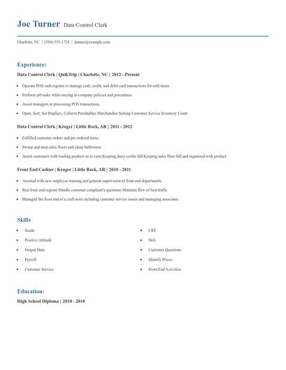 Data Control Clerk Resume