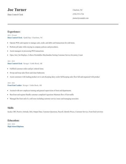 Data Control Clerk Resume