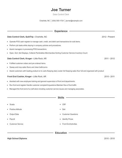 Data Control Clerk Resume