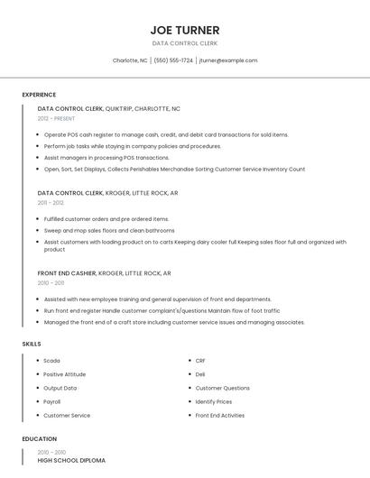 Data Control Clerk Resume