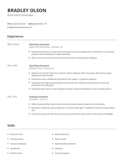 Data Entry Associate Resume