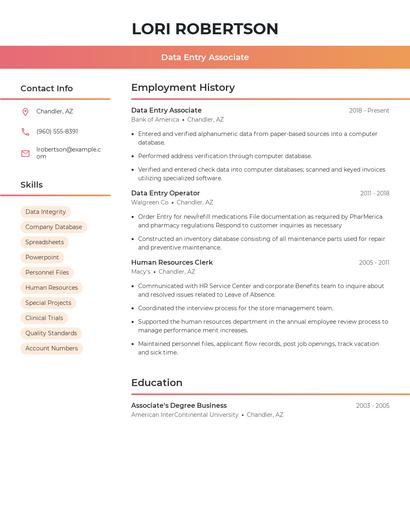 Data Entry Associate Resume