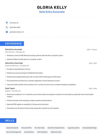 Data Entry Associate Resume