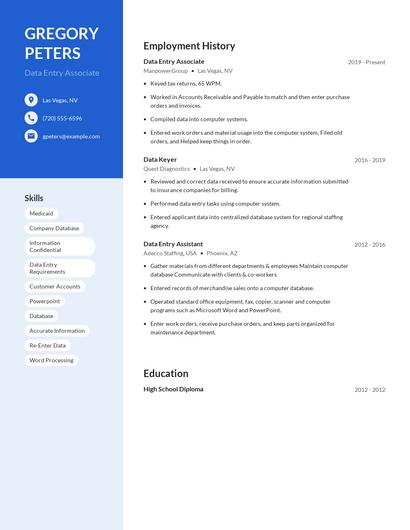 Data Entry Associate Resume