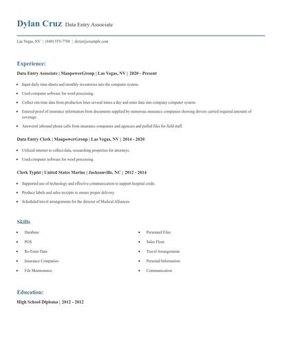 Data Entry Associate Resume