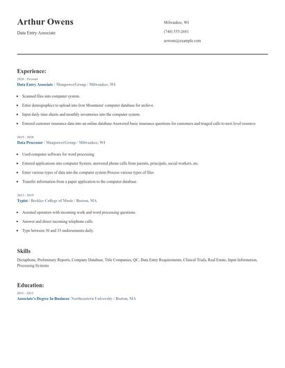 Data Entry Associate Resume