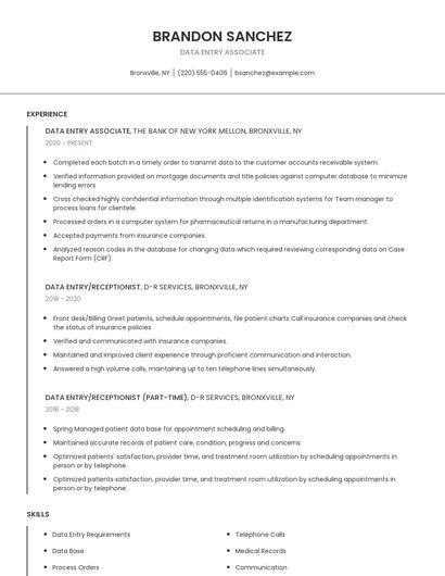 Data Entry Associate Resume