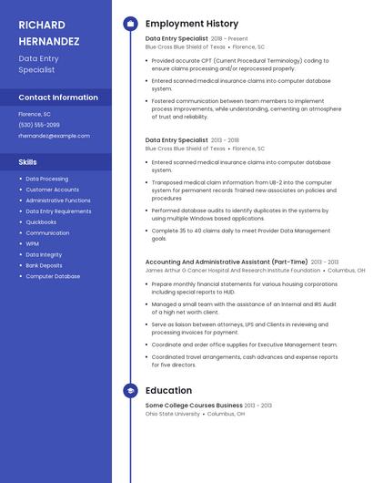 Data Entry Specialist Resume
