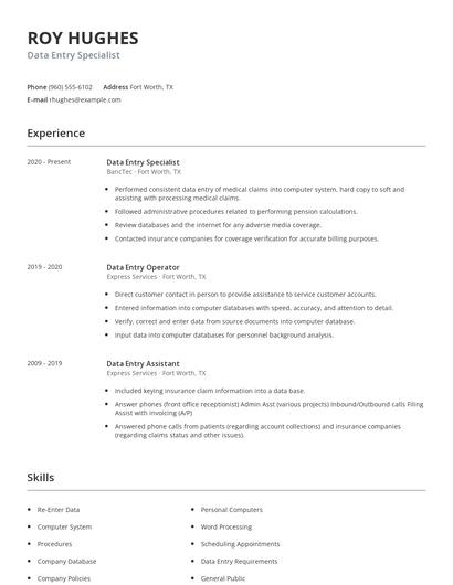 Data Entry Specialist Resume