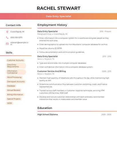 Data Entry Specialist Resume