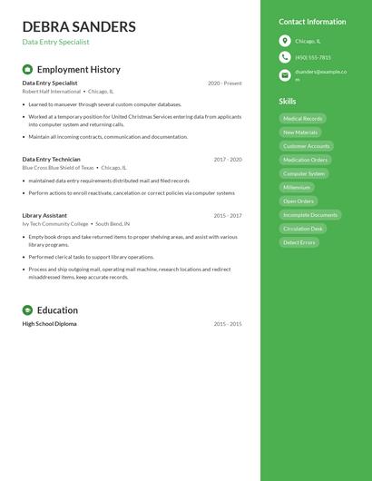 Data Entry Specialist Resume