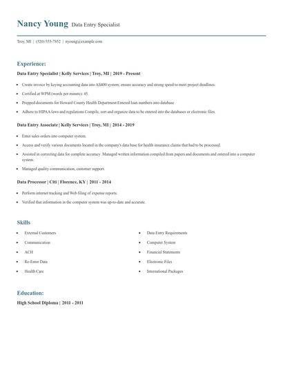 Data Entry Specialist Resume