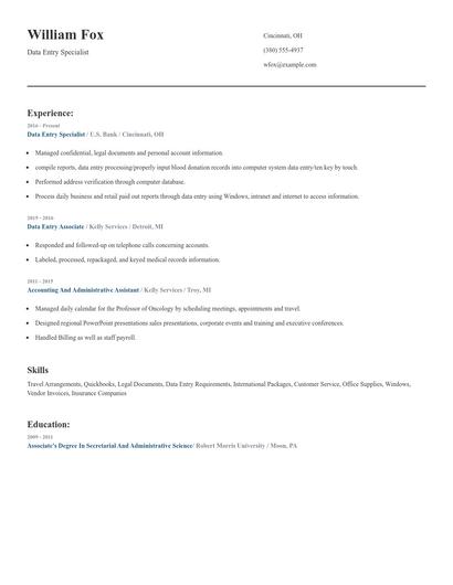 Data Entry Specialist Resume
