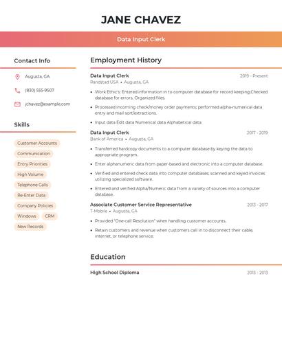 Data Input Clerk Resume