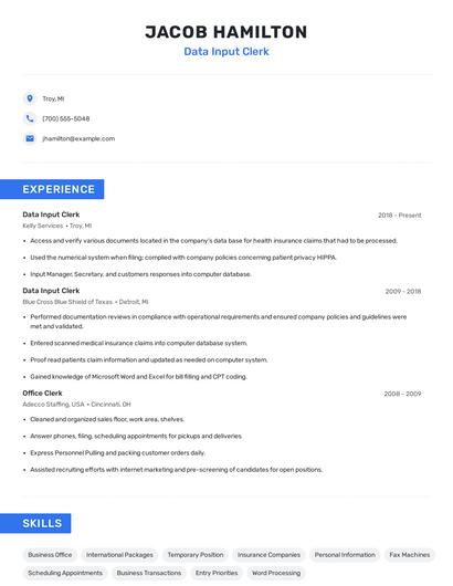 Data Input Clerk Resume