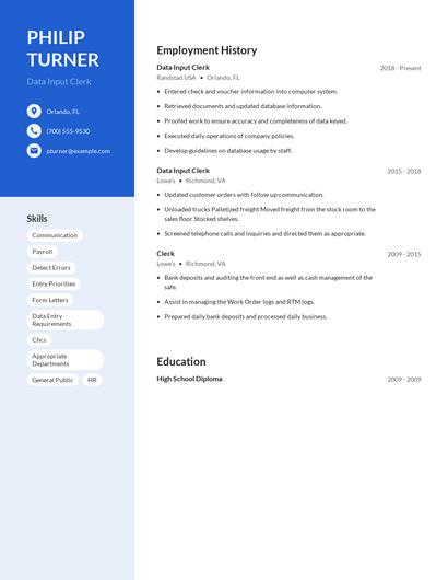 Data Input Clerk Resume
