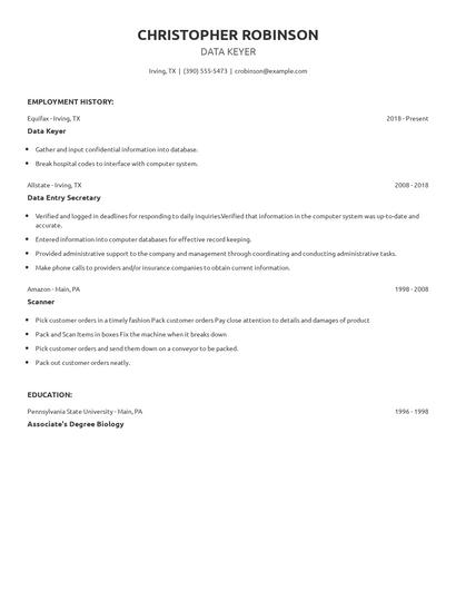 Data Keyer Resume