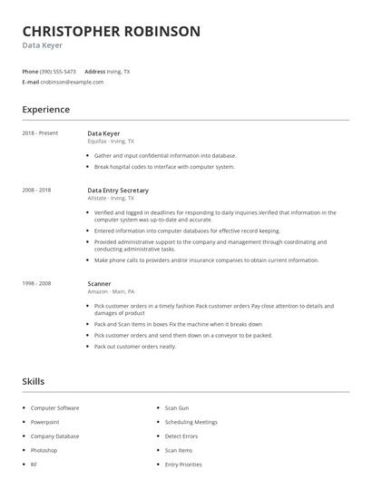 Data Keyer Resume