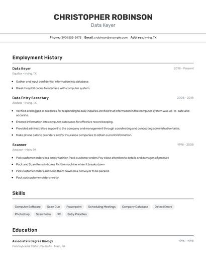 Data Keyer Resume
