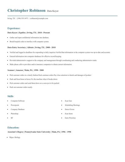 Data Keyer Resume