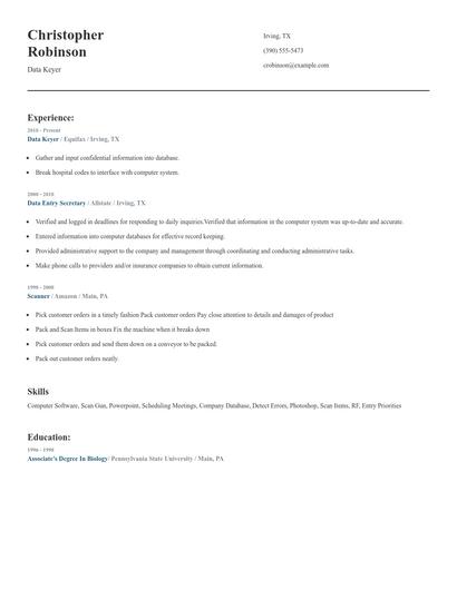 Data Keyer Resume